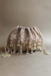 Shop_Plode_Gold Glass Bead Tassel Embellished Potli Bag _at_Aza_Fashions