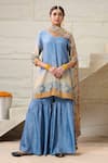 Buy_Saundh_Blue Kurta Bemberg Printed Abstract V-neck Shaded Sharara Set _at_Aza_Fashions