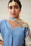 Saundh_Blue Kurta Bemberg Printed Abstract V-neck Shaded Sharara Set _Online_at_Aza_Fashions