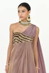 Rishi and Vibhuti_Purple Chanderi Silk Embroidered Sequin One-shoulder Vivi Draped Dress _Online_at_Aza_Fashions