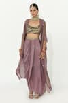 Buy_Rishi and Vibhuti_Purple Crepe And Organza Embroidered Sequin Scoop Opal Cape Draped Skirt Set _at_Aza_Fashions