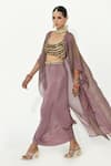 Rishi and Vibhuti_Purple Crepe And Organza Embroidered Sequin Scoop Opal Cape Draped Skirt Set _Online_at_Aza_Fashions