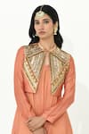 Buy_Rishi and Vibhuti_Coral Chanderi Silk Embroidered Sequin Apricot Asymmetric Maxi With Jacket _Online_at_Aza_Fashions