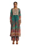 Rajdeep Ranawat_Green Silk Printed Geometric Round Anisha Long Kurta _Online_at_Aza_Fashions