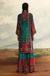 Shop_Rajdeep Ranawat_Blue Silk Printed Geometric Round Radha Long Kurta _at_Aza_Fashions