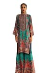 Rajdeep Ranawat_Blue Silk Printed Geometric Round Radha Long Kurta _Online_at_Aza_Fashions