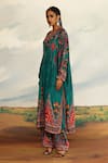 Shop_Rajdeep Ranawat_Green Silk Printed Geometric V Neck Banno Long Kurta _Online_at_Aza_Fashions