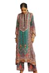 Rajdeep Ranawat_Green Silk Printed Geometric Mandarin Collar Gayatri Long Kurta _at_Aza_Fashions