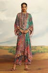 Shop_Rajdeep Ranawat_Green Silk Printed Geometric Mandarin Collar Gayatri Long Kurta 