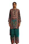 Rajdeep Ranawat_Blue Silk Printed Geometric Mandarin Collar Baaka Asymmetric Kurta _Online_at_Aza_Fashions