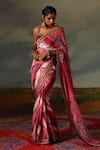 Buy_Rajdeep Ranawat_Pink Kota Silk Print Boho Tribe Saavi And Embellished Saree With Blouse _at_Aza_Fashions