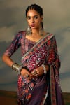 Shop_Rajdeep Ranawat_Grey Kota Silk Print Folklore Bloom Saavi And Embellished Saree With Blouse _Online_at_Aza_Fashions