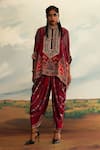 Buy_Rajdeep Ranawat_Red Silk Print Tribe Vibe Band Collar Chanel And Embroidered Short Tunic _at_Aza_Fashions