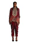 Rajdeep Ranawat_Red Silk Print Tribe Vibe Band Collar Chanel And Embroidered Short Tunic _Online_at_Aza_Fashions