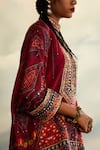 Buy_Rajdeep Ranawat_Red Silk Print Tribe Vibe Band Collar Chanel And Embroidered Short Tunic 