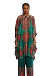 Buy_Rajdeep Ranawat_Green Silk Print Tribal Aesthetic Collar Neck Kamara And Embroidered Tunic _Online_at_Aza_Fashions