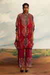 Rajdeep Ranawat_Red Silk Print Tribal Art Collar Neck Kamara And Embroidered Tunic _Online_at_Aza_Fashions