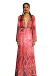 Shop_Rajdeep Ranawat_Pink Silk Print Primitive Bloom Plunging V Shaya And Embroidered Maxi Dress _Online_at_Aza_Fashions