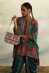 Buy_Rajdeep Ranawat_Green Silk Print Phool Jahan Band Collar Chanel And Embroidered Tunic 