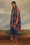 Buy_Rajdeep Ranawat_Grey Silk Print Bloom Mural Band Collar Kamara And Embroidered Tunic _Online_at_Aza_Fashions