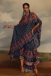 Buy_Rajdeep Ranawat_Grey Silk Print Saharan Bloom Boat Neck Kamini And Embroidered Tunic With Skirt _at_Aza_Fashions