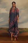 Rajdeep Ranawat_Grey Silk Print Saharan Bloom Boat Neck Kamini And Embroidered Tunic With Skirt _Online_at_Aza_Fashions