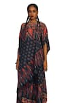 Buy_Rajdeep Ranawat_Grey Silk Print Saharan Bloom Boat Neck Kamini And Embroidered Tunic With Skirt _Online_at_Aza_Fashions