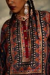 Rajdeep Ranawat_Grey Silk Print Mayan Art Band Collar Baaka And Embroidered High Low Tunic _Online