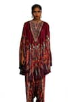 Buy_Rajdeep Ranawat_Red Silk Print Gullista Band Collar Farah And Embroidered Draped Circular Dress _Online_at_Aza_Fashions