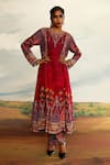 Buy_Rajdeep Ranawat_Red Silk Round Amelia Panelled Flared Tunic 