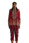 Rajdeep Ranawat_Red Silk Band Collar Chanel Short Tunic _Online_at_Aza_Fashions