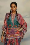 Rajdeep Ranawat_Multi Color Silk Printed Geometric Mandarin Collar Ramona Poncho Top _at_Aza_Fashions