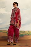 Buy_Rajdeep Ranawat_Red Silk Printed Geometric Band Collar Chanel Short Tunic _at_Aza_Fashions