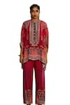 Rajdeep Ranawat_Red Silk Printed Geometric Band Collar Chanel Short Tunic _Online_at_Aza_Fashions