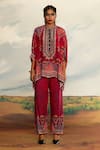 Buy_Rajdeep Ranawat_Red Silk Printed Geometric Band Collar Chanel Short Tunic _Online_at_Aza_Fashions