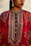 Buy_Rajdeep Ranawat_Red Silk Printed Geometric Band Collar Chanel Short Tunic 