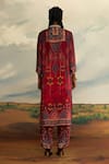 Shop_Rajdeep Ranawat_Red Silk Printed Geometric Band Collar Champa Abstract Kurta _at_Aza_Fashions