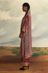 Rajdeep Ranawat_Red Silk Printed Geometric Stripe Band Collar Gayatri Kurta _at_Aza_Fashions