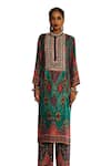 Rajdeep Ranawat_Green Silk Printed Diamond Band Collar Champa Kurta _Online_at_Aza_Fashions