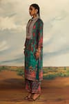 Shop_Rajdeep Ranawat_Green Silk Printed Diamond Band Collar Champa Kurta _Online_at_Aza_Fashions