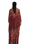 Rajdeep Ranawat_Red Silk Printed Floral V Neck Imama Stripe Kaftan _at_Aza_Fashions