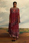 Buy_Rajdeep Ranawat_Red Silk Printed Diamond Boat Neck Kamini Geometric Flared Top And Skirt Set _Online_at_Aza_Fashions