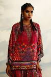 Rajdeep Ranawat_Red Silk Printed Chevron Mandarin Collar Ramona Geometric Poncho Tunic _at_Aza_Fashions