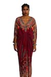 Rajdeep Ranawat_Red Silk Print Floral V-neck Rasika Kaftan _Online_at_Aza_Fashions