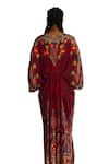 Shop_Rajdeep Ranawat_Red Silk Print Floral V-neck Rasika Kaftan _Online_at_Aza_Fashions