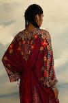 Rajdeep Ranawat_Red Silk Print Floral V-neck Rasika Kaftan _at_Aza_Fashions