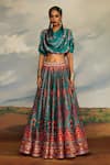 Buy_Rajdeep Ranawat_Blue Modal Satin Print Tribal Cowl Varsha Leela Draped Blouse With Lehenga _Online_at_Aza_Fashions