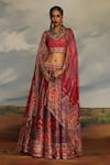 Buy_Rajdeep Ranawat_Red Kota Silk Print Tribal V-neck Leela Blouse And Lehenga Set _at_Aza_Fashions