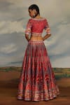 Shop_Rajdeep Ranawat_Red Kota Silk Print Tribal V-neck Leela Blouse And Lehenga Set _at_Aza_Fashions