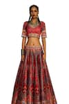 Rajdeep Ranawat_Red Kota Silk Print Tribal V-neck Leela Blouse And Lehenga Set _Online_at_Aza_Fashions